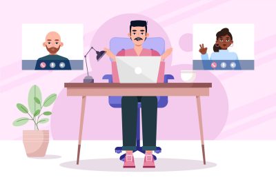 A man effectively engaging remote employees in an online team meeting.